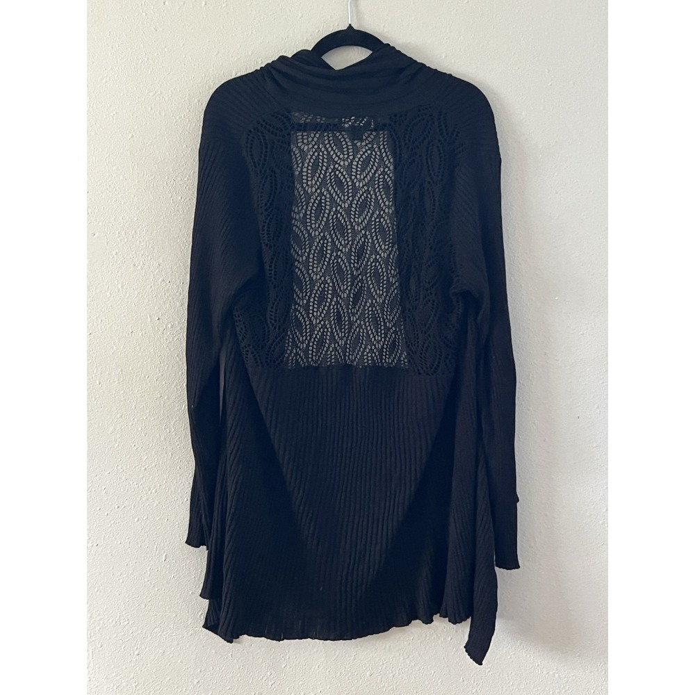Dennis Basso XL Black Open Cardigan Lace Back Pleated Lightweight Whimsy Goth - Picture 4 of 5